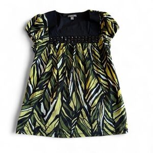 Apt. 9 Black and Green Patterned Blouse